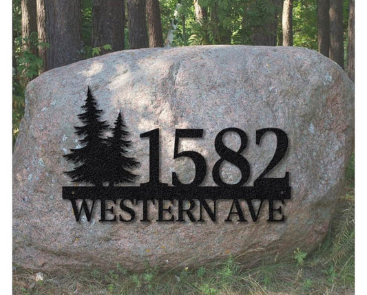 Pine tree metal sign address